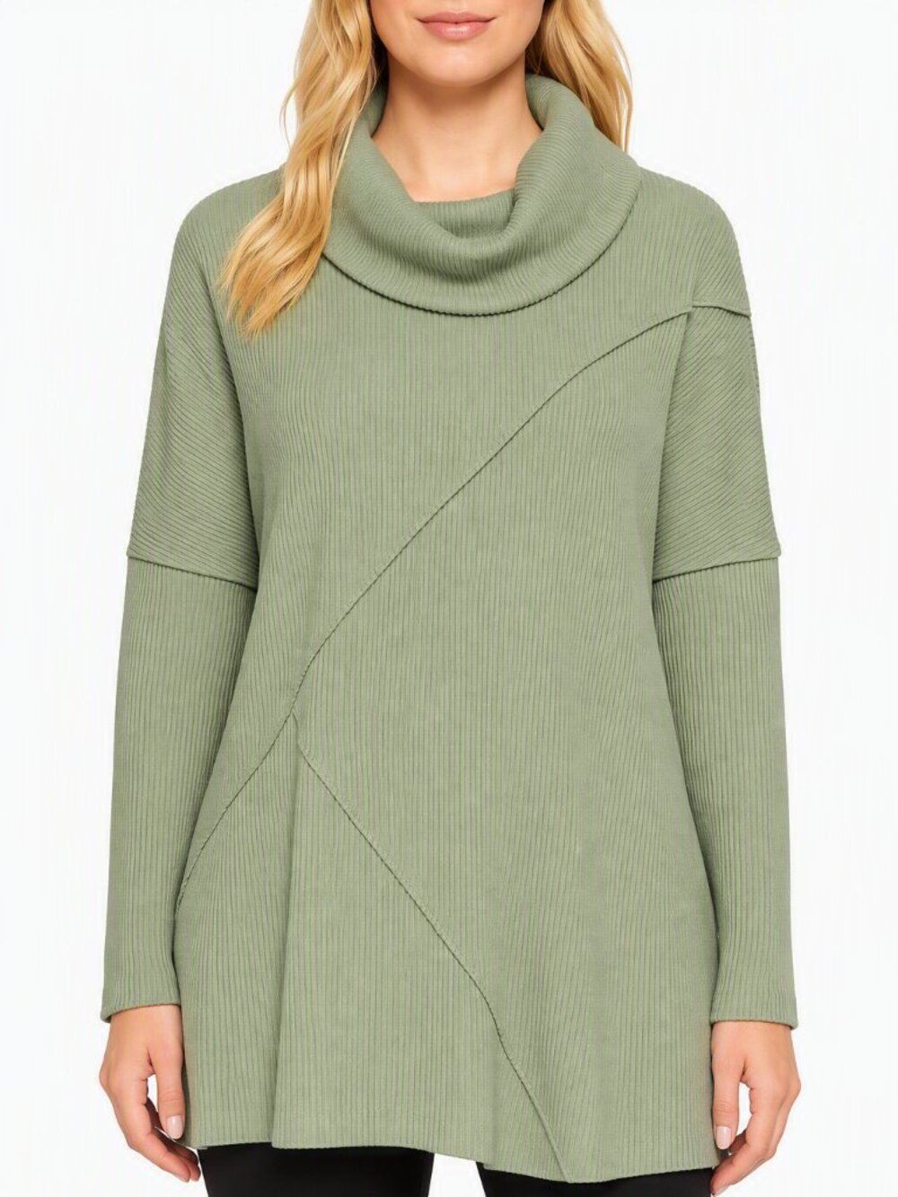 Cato XL Light Green Cowl Neck Hi-Lo Sweater/Ribbed Knit Dolman Sleeves Cozy Chic